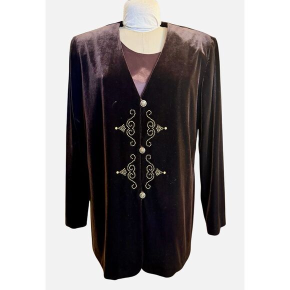 R & M Richards Velvet Cocktail Top/Jacket Faux Shell Plus Sz. 18 Holidays Party - Picture 1 of 8